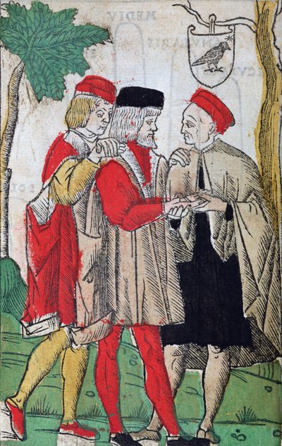 Andrea Corvo tenyérolvasása Chiromantiából, 1581 (színes fametszet) alkotó: Italian School
