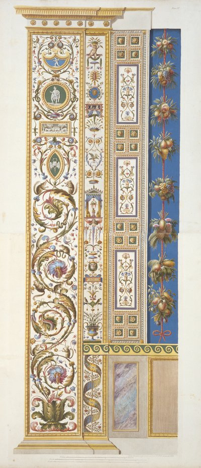 Panel a vatikáni Raphael Loggiáról, a Delle Loggie di Rafaele nel Vaticanoból, Giovanni Ottaviani (kb. 1735-1808) metszet, 1772-77 körül megjelent (kézzel színezett metszet) alkotó: Italian School