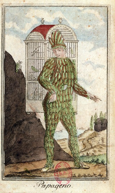 Papageno, a madárfogó Wolfgang Amadeus Mozart (1756-91) Varázsfuvolájából alkotó: Italian School