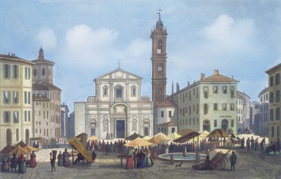 Piazza Santo Stefano a Milánó és környéke látványáról alkotó: Italian School