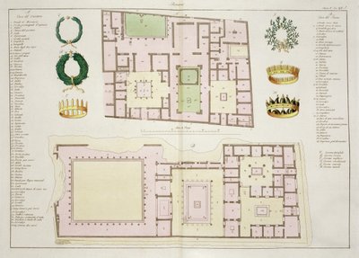 A Questor Háza és a Faun Háza, Pompeji, 25A tábla, 5. osztály A Nemzetek története I. részéből (akvatinta) alkotó: Italian School