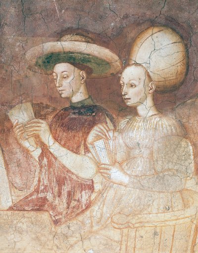 Játék tarot kártyákkal, jelenet a Játékok ciklusból, kb 1445-1450, freskó, Palazzo Borromeo, Milánó, Lombardia, Detail, Olaszország alkotó: Italian School