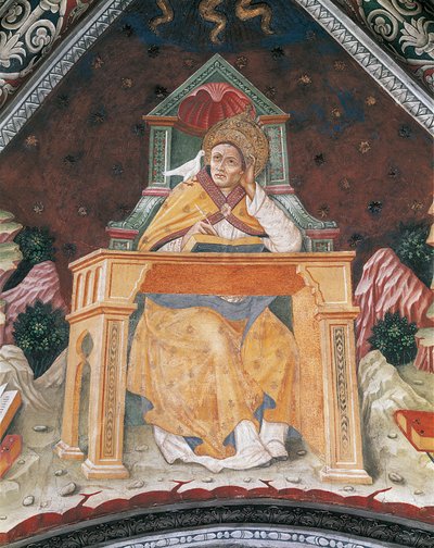 Gergely pápa az Antiochiai Szent Margit kápolnában, a Santa Maria Assunta szentély boltozatában (freskó) alkotó: Italian School