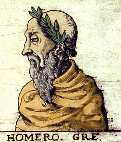 Homérosz portréja (Kr. e. 9. század). 1560-as metszet Urbano Monte atlaszából alkotó: Italian School