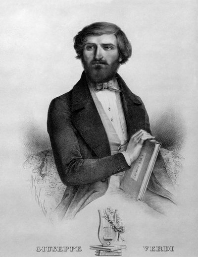 Giuseppe Verdi (1813 - 1901) olasz zeneszerző portréja 1844-ben az „I due foscari” című opera partitúrájával. alkotó: Italian School