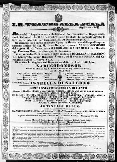 Plakát I.R. Teatro alla Scala, „Nabucco”, Giuseppe Verdi alkotó: Italian School