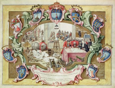 Frigyes Keresztény lengyel herceg látogatása a bolognai Tudományos Intézetben 1739-ben (akvarell papíron) alkotó: Italian School