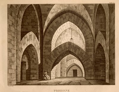 Börtön, Gioachino Rossini (litho) „Ricciardo és Zoraide” 1. felvonásának díszlete alkotó: Italian School