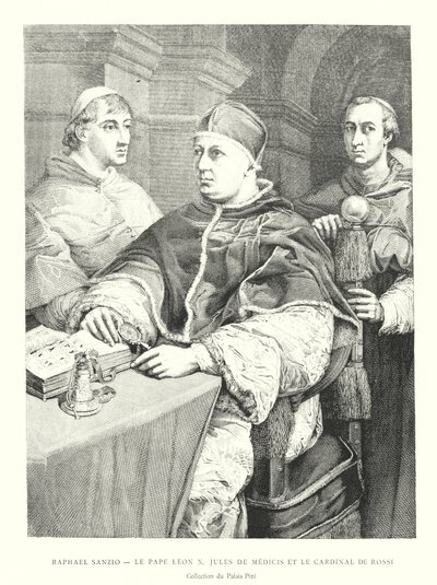 Raphael Sanzio, Le Pape Leon X, Jules de Medici és de Rossi bíboros, Collection du Palais Pitti (metszet) alkotó: Italian School