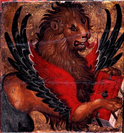 Szent Márk oroszlánjának ábrázolása. Festmény fára velencei művésztől. 15. századi V. 34x34 cm Velence, Museo Correr alkotó: Italian School