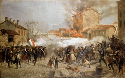 1848-as forradalmak, Milánó öt napja: a felkelők március 22-én elfoglalják a Porta Tosát (festmény alkotó: Italian School