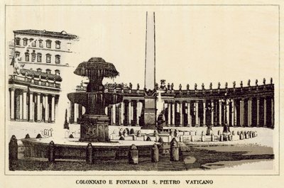Róma: Szent Péter Vatikán oszlopcsarnoka és szökőkútja (litho) alkotó: Italian School