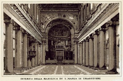 Róma: A S Maria In Trastevere-bazilika belseje (litho) alkotó: Italian School