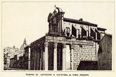Róma: Antoninus és Faustina temploma a Forum Romanumnál (litho) alkotó: Italian School