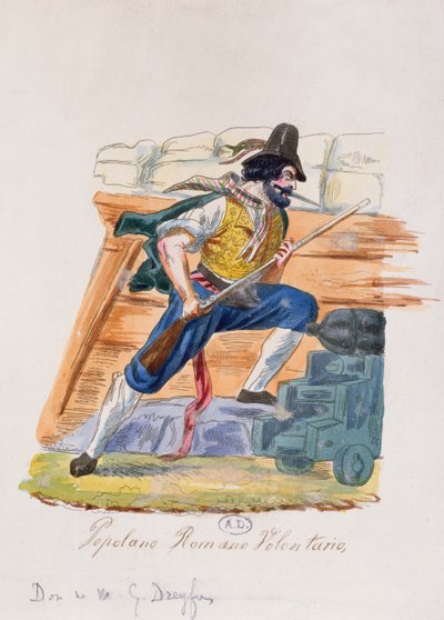 Az 1848-as római felkelés római népszerű önkéntese (színes metszet) alkotó: Italian School