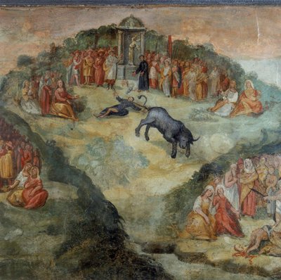 Szent Hippolit, aki eldobja a Pontifex Battistellustól a Jupiternek való feláldozás céljából átadott Thuriblet, Szent Hippolit és társai vértanúságát ábrázoló festmény részlete alkotó: Italian School