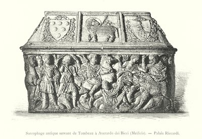 Ősi szarkofág, amely Averardo dei Bicci, Medicis és Riccardi-palota sírjaként szolgál (metszet) alkotó: Italian School
