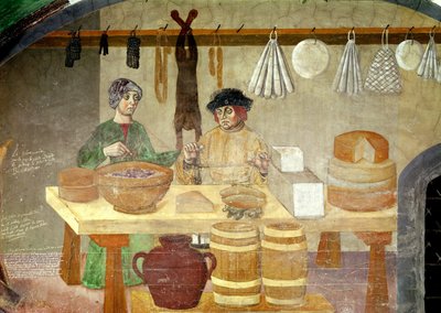 Kolbász- és sajtárusok (freskó) alkotó: Italian School