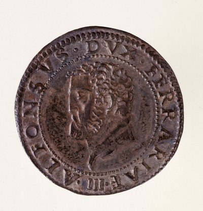 Ezüst érme (testkő) Ferrarából (Ferrara): II. Alfonso d