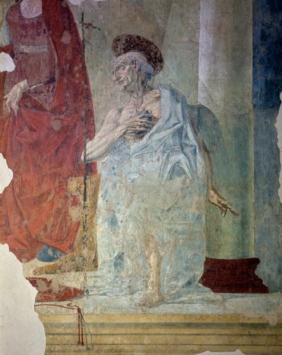 Szent Jeromos, mint bűnbánó. Részlet. Freskó alkotó: Italian School