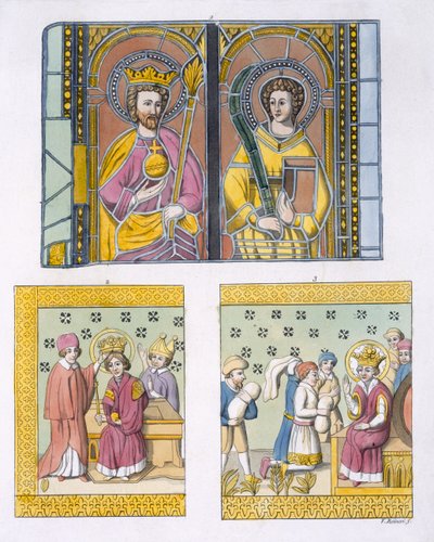 Ólomüveg dekoráció az uppsalai régi templomból, 42. tábla Jules Ferrario Le Costume Ancien et Moderne című művéből, az 1820-as és 30-as évek körül megjelent alkotó: Italian School