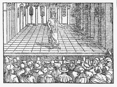 Terence színpad, 1563 körül (fametszet) alkotó: Italian School