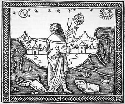 Albumasar asztrológus (787-885) a velencei Astronomiamban 1506-ban megjelent Introductorium című könyvének illusztrációjának másolata, amelyet a 19. század végén megjelent mágiatörténetben használtak. alkotó: Italian School