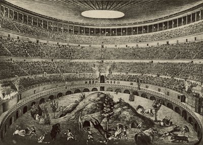 A Colosseum, A nagy vadvadászat (litho) alkotó: Italian School
