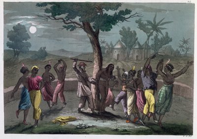A Mumbo-Jumbo tánca a Mungo Park utazásai szerint, J. Ferrario A kosztüm története című művéből, amely 1820 körül Milánóban jelent meg. alkotó: Italian School