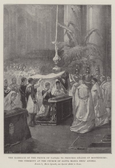 A nápolyi herceg házassága Helene montenegrói hercegnővel, szertartás a Santa Maria Degl