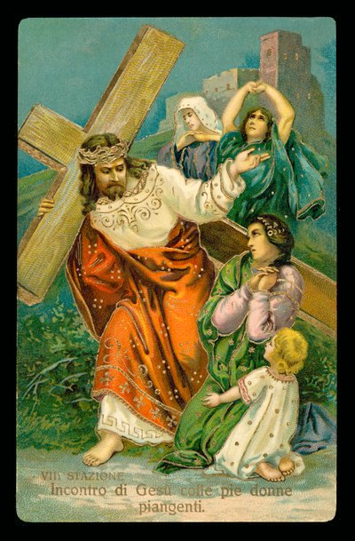 A keresztút stációi (14 darabos sorozatból) (színes litográfia) alkotó: Italian School