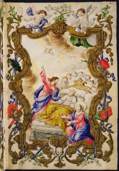 A keresztény jó halála, a Buona Morte világi céhének Mariegolájából, 1712-1714 körül (tinta pergamen) alkotó: Italian School