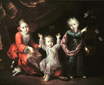 Három gyermek egy belső térben, háziállatokkal körülvéve, 1680 körül (olaj, vászon) alkotó: Italian School