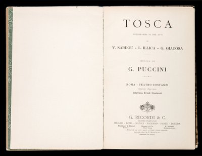 Címlap, Libretto della Tosca, szerző: Giacomo Puccini, Ricordi Edition, Olaszország alkotó: Italian School