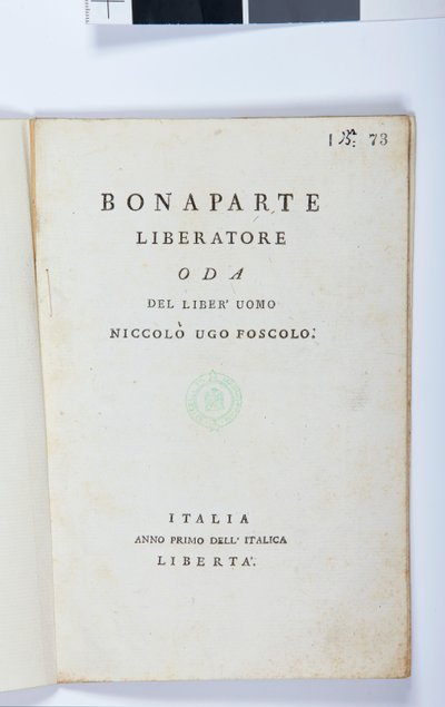 Niccolo Ugo Foscolo (1778-1827) Bonaparte Liberatore címlapja, eredeti kiadás, 1797 (nyomtatott papír) alkotó: Italian School