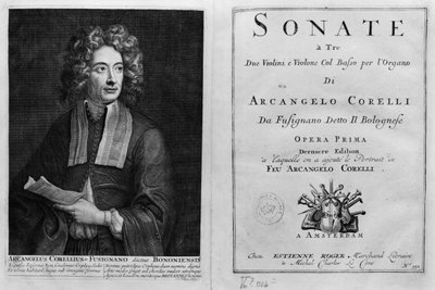A Sonate a Tre címlapja Arcangelo Corelli (1653-1713) portréjával alkotó: Italian School