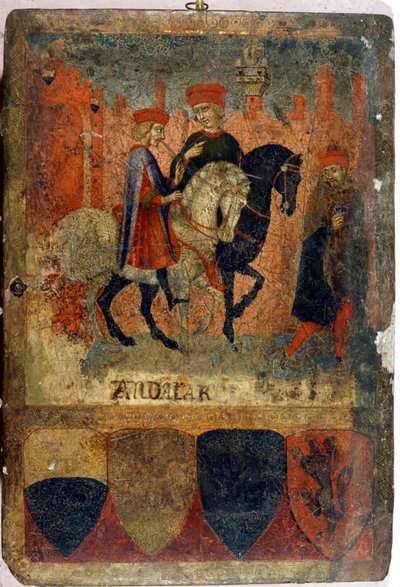 Két adóellenőr. Biccherna (Siena város számviteli nyilvántartásának borítója). Nemzeti Archívum – Museo delle Tavolette de Bicherna, Siena. 14. század vége - 15. század eleje. alkotó: Italian School