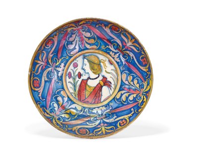 Umbriai majolika arany és rubinfényű talpú edény, Derutától Gubbióig, 1510-20 alkotó: Italian School