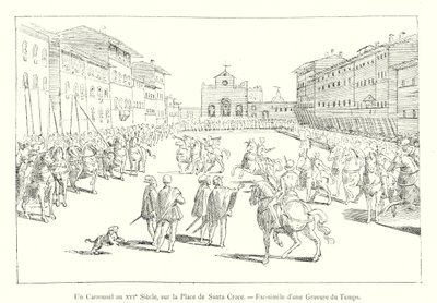 Egy körhinta a 16. században, a Plaza de Santa Croce-ban, fakszimile egy metszetről az időből (metszet) alkotó: Italian School