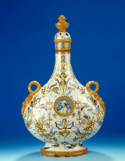 Majolika (majolika) tök alakú váza az olaszországi Fontana fajanszgyáraiban, Urbinoban 1570-1580 Párizs, Musee du Petro Palais alkotó: Italian School