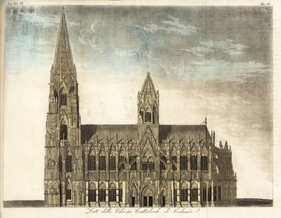 Kilátás a kölni dómra, Németország (kézzel színezett rézmetszet) alkotó: Italian School