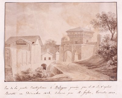 Kilátás a bolognai Castiglione kapujára, S.A.I. metszet. Busatti után, 1814. december (színes metszet) alkotó: Italian School