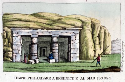 Kilátás a templomra, amely a mai Bengázi és a Vörös-tenger felé vezető úton fekszik Berenice felé. A szerző, Giovanni Battista (Gianbattista) Belzoni (1778-1823) olasz felfedező és régész, aki fontos régészeti felfedezéseket tett Egyiptomban. Gravírozás alkotó: Italian School