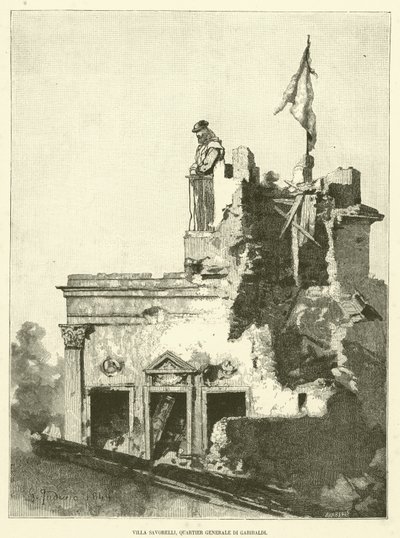 Villa Savorelli, Garibaldi főhadiszállás (metszet) alkotó: Italian School