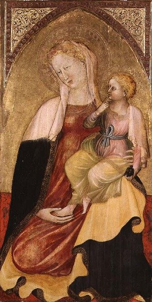 Szűz és gyermek, Firenzei Iskola (tempera arannyal a panelen) alkotó: Italian School