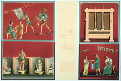 Mosás és ruhaszárítás, másolat egy pompei freskóról alkotó: Italian School