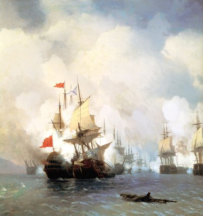 Orosz: "Csata a Hioszi-szorosban 1770. június 24-én " Hioszi csata 1770. június 24-én alkotó: Ivan Aivazovsky