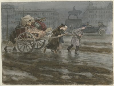 A család kocsin költözteti holmiját az akvarell sorozatból Orosz forradalom, 1917-1918 alkotó: Ivan Alexeyevich Vladimirov