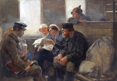 Vlagyimir Ivan Alekszejevics (1869-1947) bolsevik csoportja a vonaton. Olaj, fa alkotó: Ivan Alexeyevich Vladimirov