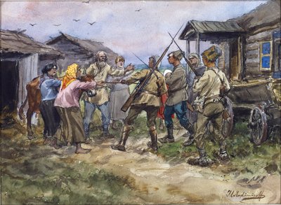 Szarvasmarhák igénylése a Vörös Hadsereg számára egy Luga melletti faluban alkotó: Ivan Alexeyevich Vladimirov